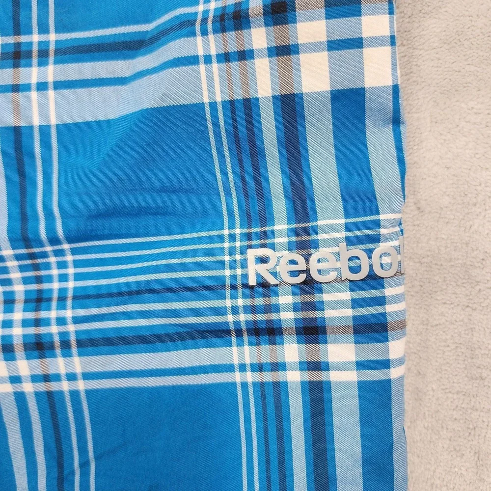 Reebok‎ Shorts Mens L Blue Plaid Bermuda Boardshort Elastic Waist Casual Skater